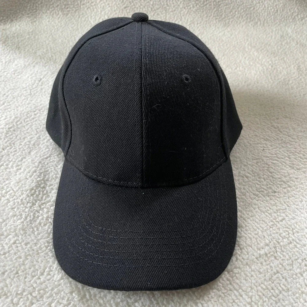 Unbranded Baseball Cap Mens OS Black Acrylic Wool Blend Adjustable Hook Loop Hat